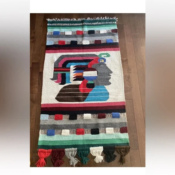 Wool Woven Multicoloured Tapestry Rug - Picture 7 of 11